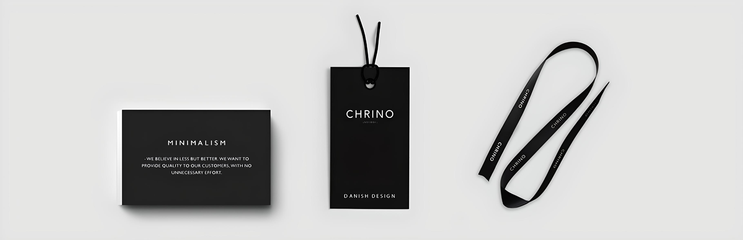 Branded credit cards, clothing label and ribbon.