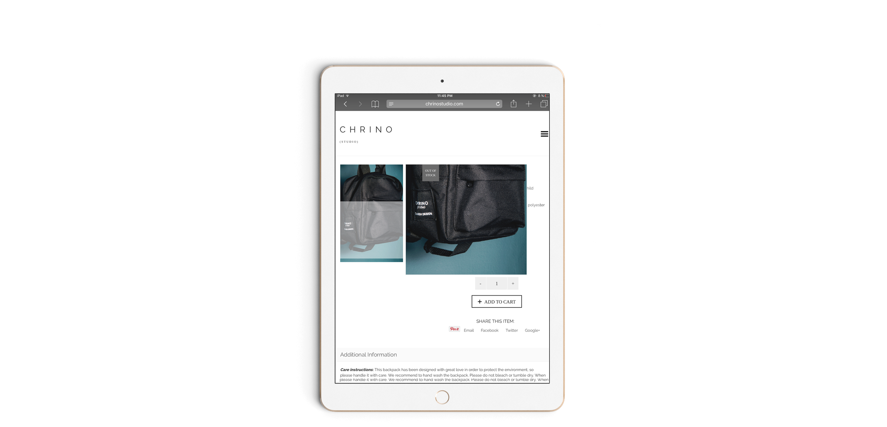 Chrino e-shop on iPad screen.