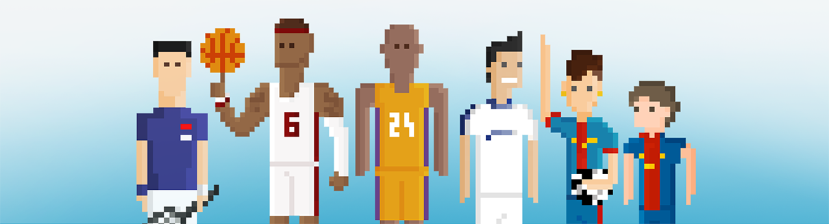 An illustration of famous sports people presented in 8-bit style.